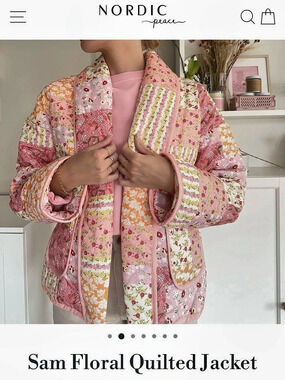 NWT Nordic Peace Sam Floral Quilted Jacket Pink & Orange Large